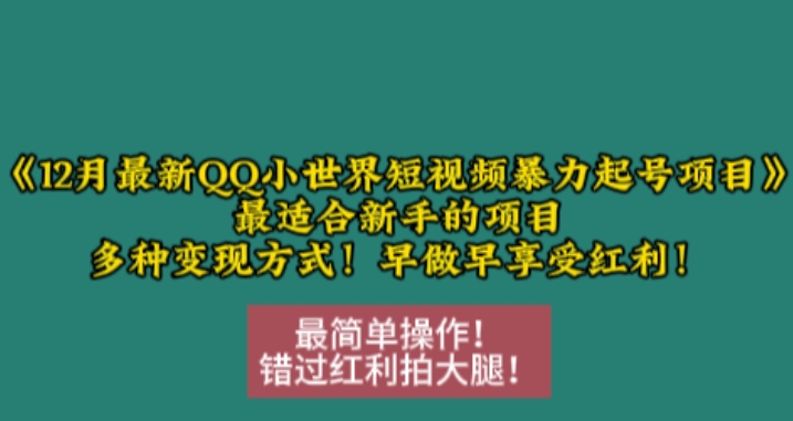 12月QQ小世界短视频新手起号指南：暴力增长与多元变现策略-小伟资源网