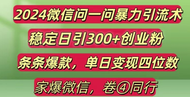 2024微信问一问暴力引流秘籍：单日变现四位数，300+创业粉轻松获取【爆款揭秘】-小伟资源网
