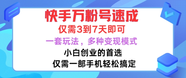 快手万粉号速成秘籍：3-7天小白创业首选，多模式变现玩法大揭秘-小伟资源网