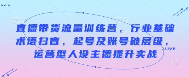 直播带货实战训练营：行业术语扫盲、账号起号与层级突破、运营型主播提升技巧-小伟资源网