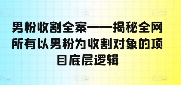 全网男粉收割全案：揭秘以男性粉丝为目标的项目底层逻辑与策略-小伟资源网
