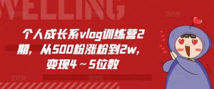 《个人成长Vlog训练营2期：从500粉到2w，实现4～5位数变现的涨粉秘籍》-小伟资源网