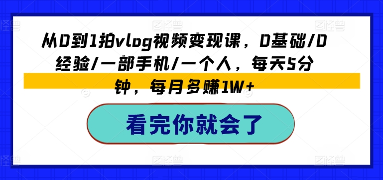 《0基础Vlog变现课：一部手机，每天5分钟，月入1W+》-小伟资源网