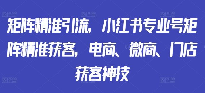 小红书矩阵精准引流：电商、微商、门店高效获客策略-小伟资源网