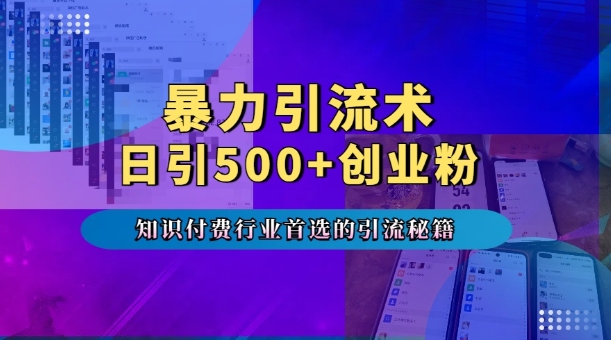 《暴力引流术：专业知识付费行业高效引流秘籍，日增500+创业粉，手机流量爆满！》-小伟资源网