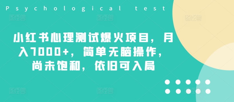 小红书心理测试项目：月入7000+，简单操作，市场未饱和，新手可轻松入局-小伟资源网
