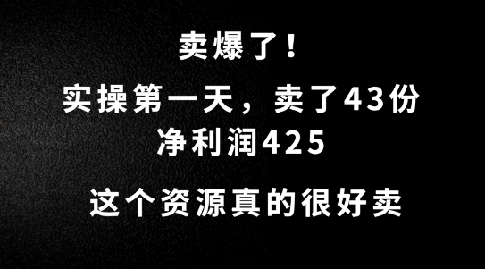 揭秘：首日销售43份，净利润425元，这个资源需求巨大！-小伟资源网
