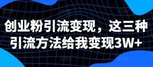 揭秘创业粉引流变现：三种方法助我轻松赚取3W+-小伟资源网