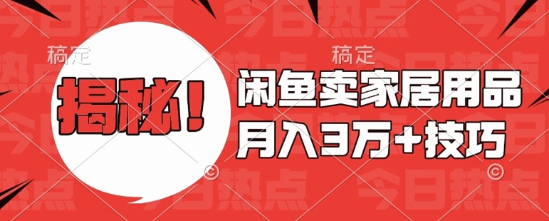 闲鱼新手零基础教学：家居用品月入过万技巧揭秘，当天上手！-小伟资源网