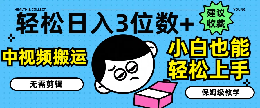 揭秘中视频搬运：无需剪辑，小白轻松日入3位数，保姆级教学全攻略-小伟资源网
