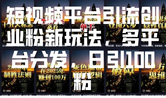 短视频平台创业粉引流新策略：多平台分发，日增百粉轻松实现-小伟资源网