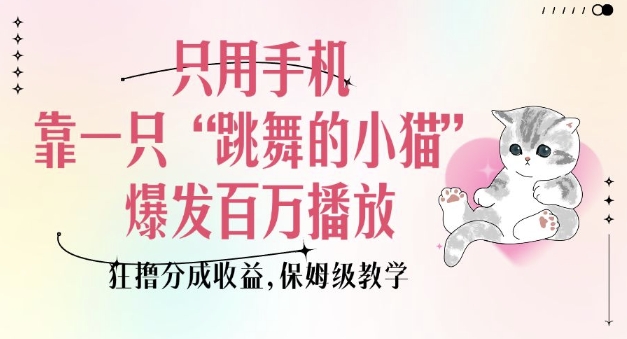 手机拍摄“跳舞小猫”视频爆红，百万播放量带来丰厚收益，保姆级教程揭秘-小伟资源网