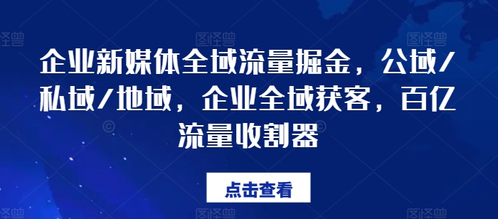 企业全域流量掘金：公域、私域、地域三合一，打造百亿流量获客神器-小伟资源网