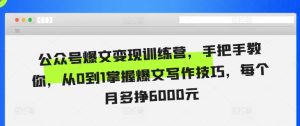 公众号爆文变现训练营:从0到1掌握写作技巧,月增6000元收入-小伟资源网