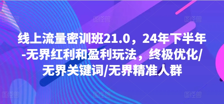 24年下半年线上流量密训班21.0：无界红利、盈利玩法与终极优化策略-小伟资源网