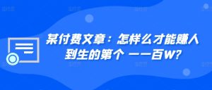 如何快速赚取人生第一个100万:实用策略与技巧-小伟资源网