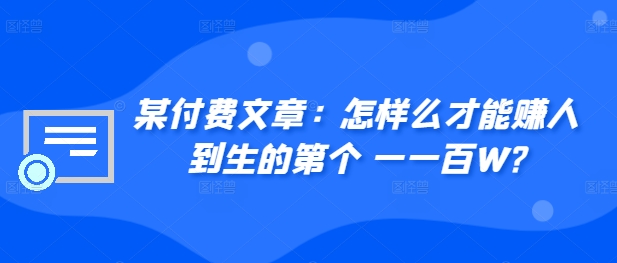 如何快速赚取人生第一个100万：实用策略与技巧-小伟资源网