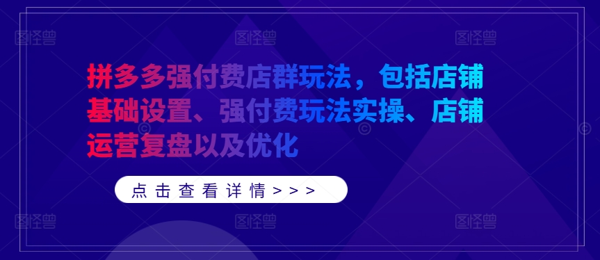 拼多多强付费店群玩法全攻略：基础设置、实操技巧、运营复盘与优化策略-小伟资源网