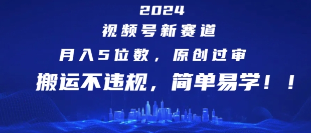 2024视频号新赛道：月入5位数+，原创过审、搬运不违规，简单易学揭秘-小伟资源网