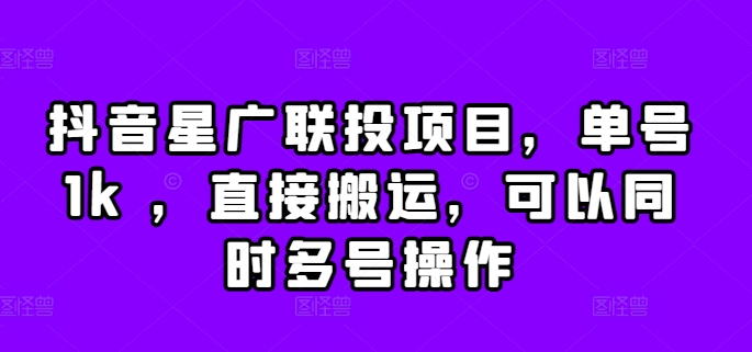 揭秘抖音星广联投项目：单号1k收益，多号操作技巧全解析-小伟资源网