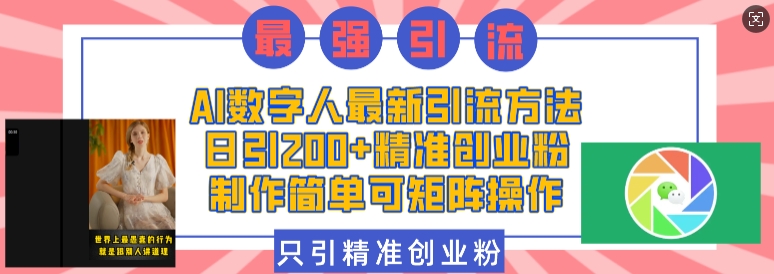 AI数字人引流新策略：日增200+精准创业粉，简单制作支持矩阵操作-小伟资源网