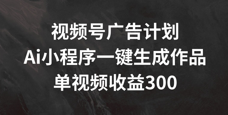 揭秘：视频号广告计划，AI小程序一键生成作品，单视频收益300+-小伟资源网