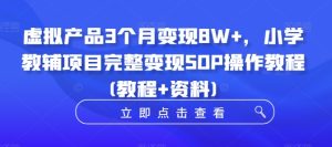 小学教辅项目3个月变现8W+：虚拟产品完整SOP操作教程与资料分享-小伟资源网