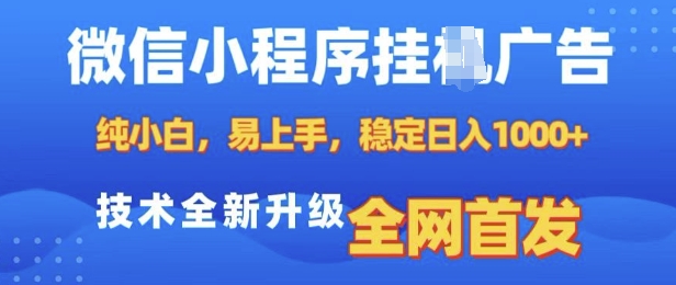 微信小程序自动挂广告，新手轻松上手，日赚多张，技术升级全网首发【揭秘】-小伟资源网
