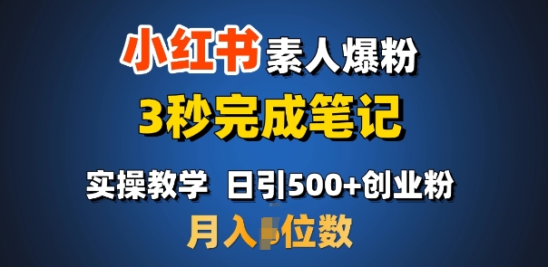 小红书素人爆粉秘籍：3秒笔记技巧，日引500+流量，月入过万轻松实现-小伟资源网