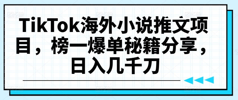 TikTok海外小说推文爆单秘籍：日入几千刀的榜一策略分享-小伟资源网