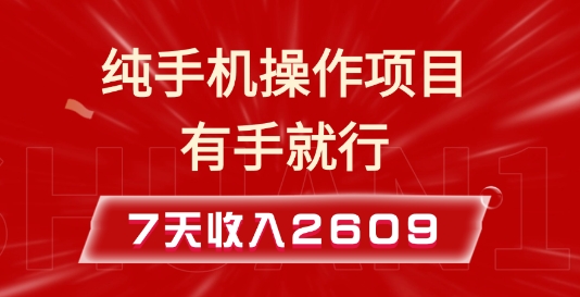 7天赚2609元！纯手机操作小项目，简单易上手，实操教程全揭秘-小伟资源网