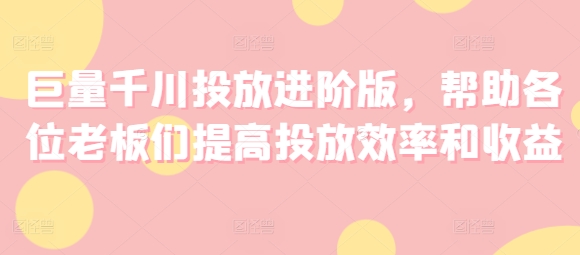 巨量千川投放进阶指南：提升效率与收益的实用策略-小伟资源网