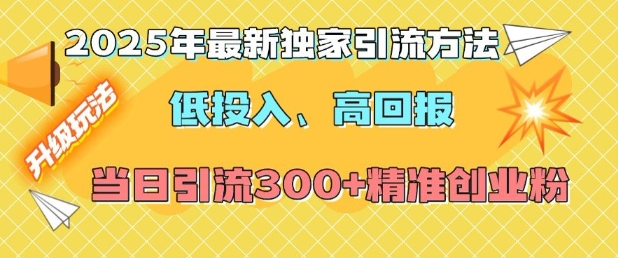 2025年独家引流秘籍：低投入高回报，日增300+精准创业粉-小伟资源网