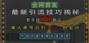 揭秘最新引流技巧:老平台爆粉策略,单人单号日引300+创业粉,作品快速被百度收录-小伟资源网