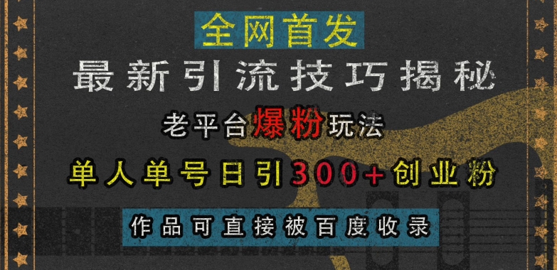 揭秘最新引流技巧：老平台爆粉策略，单人单号日引300+创业粉，作品快速被百度收录-小伟资源网