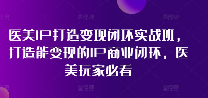 医美IP变现实战班：打造高效商业闭环，医美从业者必备指南-小伟资源网