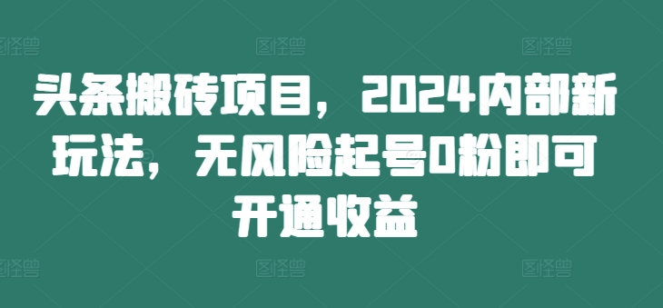 2024头条搬砖新玩法：0粉无风险起号，轻松开通收益-小伟资源网