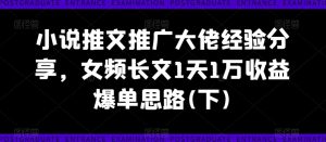 女频长文爆单秘籍：1天1万收益的推文推广实战经验分享-小伟资源网