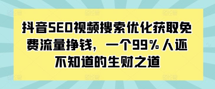 抖音SEO视频搜索优化：揭秘99%人未掌握的生财之道-小伟资源网