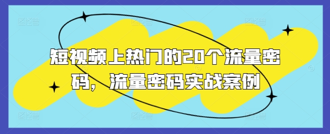 20个短视频热门流量密码及实战案例解析-小伟资源网