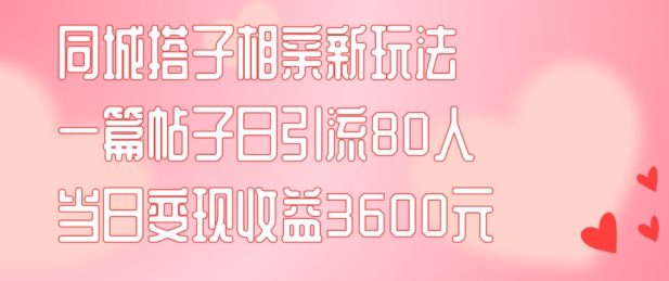 同城搭子相亲新玩法：一篇帖子引流80人，当日变现3600元（项目+实操教程）-小伟资源网