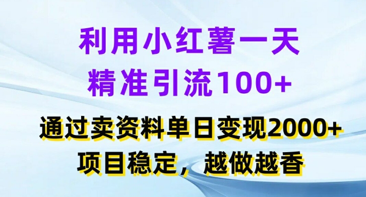 小红书精准引流日增100+，单日变现2k+项目揭秘，稳定盈利越做越香-小伟资源网