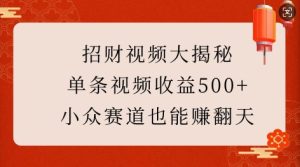 揭秘招财视频：单条收益500+，小众赛道也能赚翻天！-小伟资源网