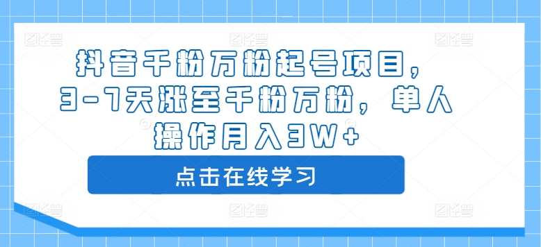 抖音快速涨粉项目：3-7天千粉万粉，单人月入3W+-小伟资源网