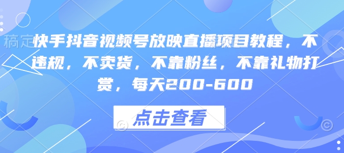 快手抖音视频号直播教程：无违规、不卖货、零粉丝依赖，日赚200-600元-小伟资源网