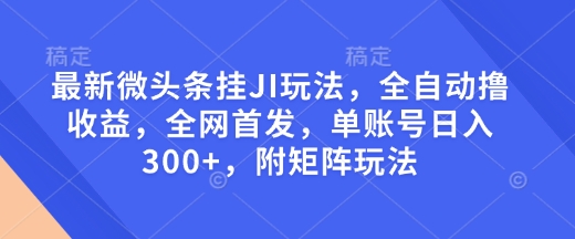 揭秘最新微头条挂JI全自动收益玩法，单账号日入300+，附矩阵策略-小伟资源网