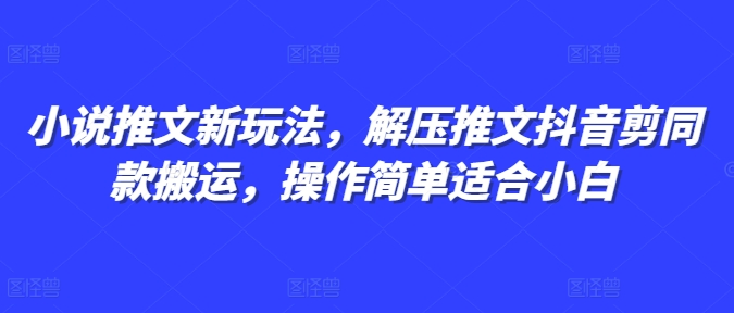抖音小说推文新玩法：解压剪辑同款搬运，小白也能轻松上手-小伟资源网