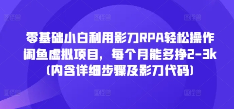 零基础小白用影刀RPA操作闲鱼虚拟项目，月增收2-3k（含详细步骤与代码）-小伟资源网