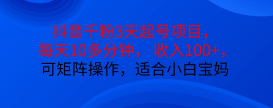 抖音干粉3天起号项目：每天10分钟，收入100+，矩阵操作简单易学，适合小白宝妈-小伟资源网