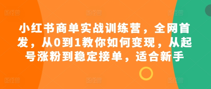 小红书商单变现实战营：新手从0到1起号涨粉，稳定接单全攻略-小伟资源网